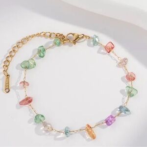 18k Gold Plated Candy Crystal Multi-Color Gemstone Bracelet. New.